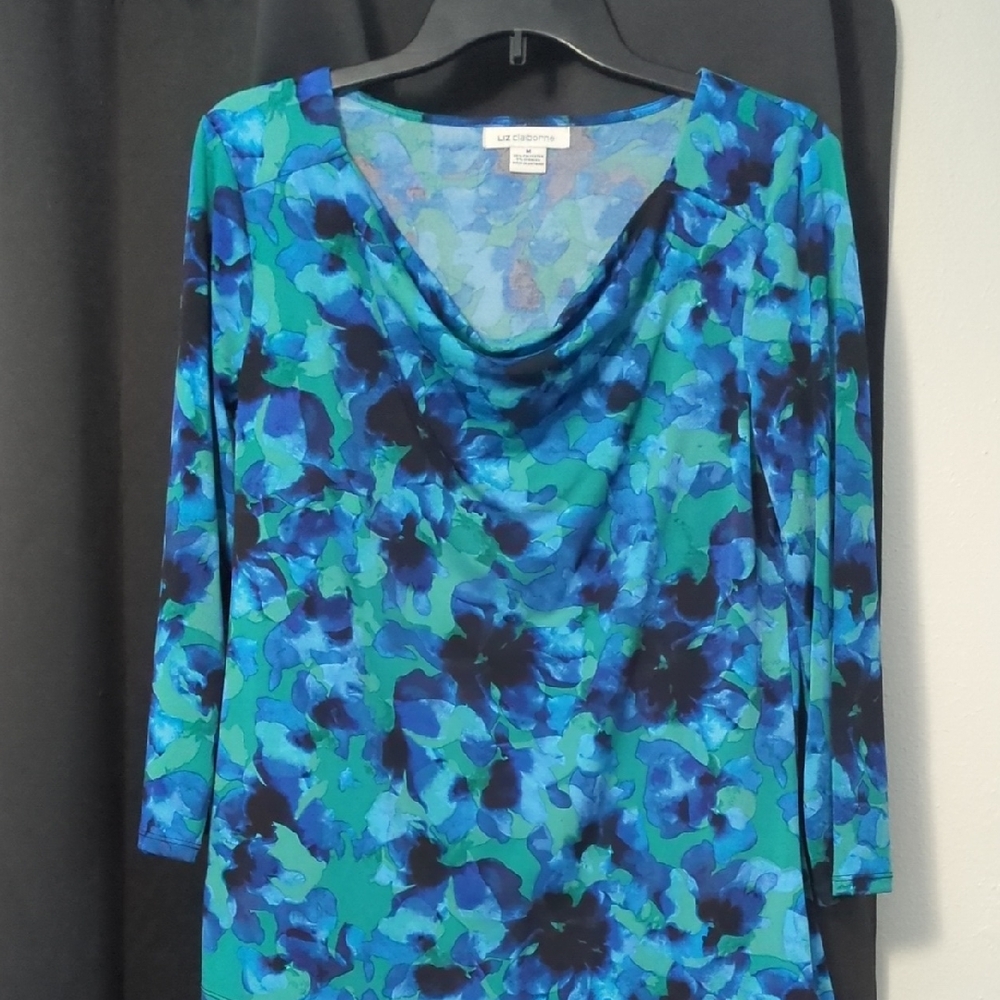 Liz Claiborne Teal and Black Floral Blouse